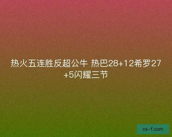 热火五连胜反超公牛 热巴28+12希罗27+5闪耀三节
